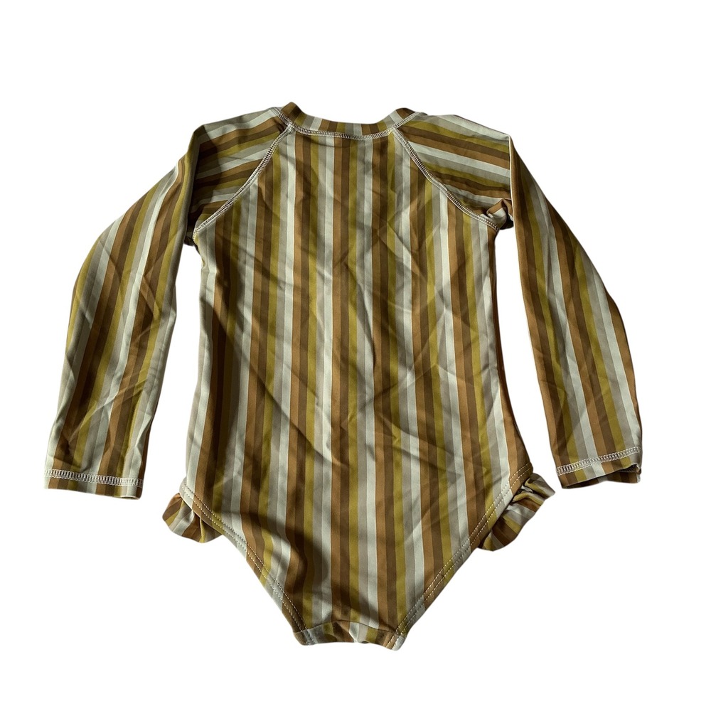 Rylee + Cru 2-3Y Rashguard One Piece Multi-stripe Zip Up Ruffle Swimsuit - Picture 2 of 7